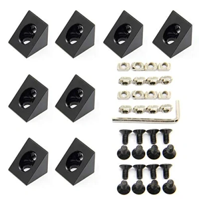 Afbeelding van Zeberoxyz 8 stuks zwarte hoek scherpe hoekbeugel connector met schroeven 2020 serie voor sleuf 6 mm aluminium extrusieprofiel accessoires (8 hoek)
