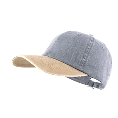 Afbeelding van Langzhen Unisex Baseball Hoed Heren en Vrouwen 100% Katoen Wasbaar Denim Verstelbare Dad (Grijs Geel, Large)