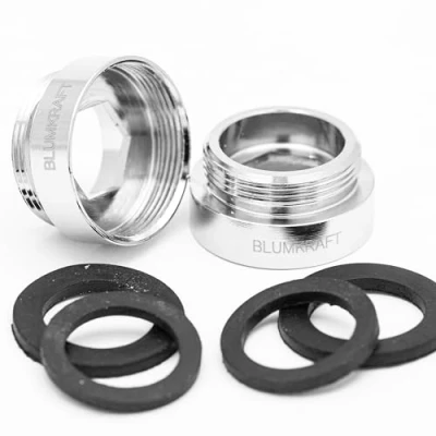 Afbeelding van BLUMKRAFT Set van 2 kraanadapters F24 M22 massief metaal messing zilver 24 mm vrouwelijk 22 stekker (F24 / F24)