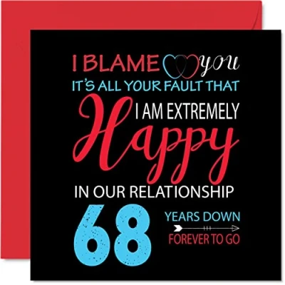 Afbeelding van Grappige 68e verjaardagskaart voor echtgenoot vrouw Your Fault I&#039;m Extremely Happy Gelukkige huwelijksverjaardagskaart partner, 145 mm x wenskaarten achtenzestigste jubilea