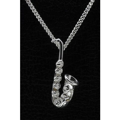 Afbeelding van Zilveren Saxofoon ketting hanger groot