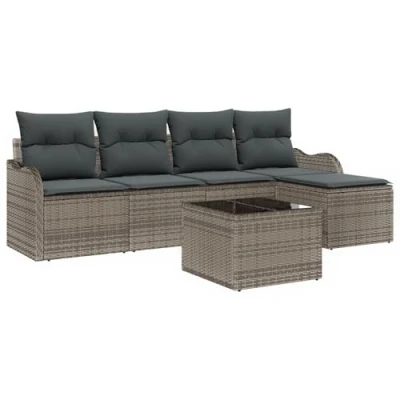 Afbeelding van vidaXL 5 delig Tuin Sofa Set met Kussens Zwart Poly Riet