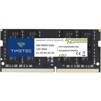 Afbeelding van Timetec 16GB DDR4 3200MHz PC4 25600 Non ECC Unbuffered 1.2V CL22 2Rx8 Dubbele rang 260 Pin SODIMM Compatibel met AMD en Intel Gaming Laptop Notebook PC Computer Geheugen RAM Module Upgrade