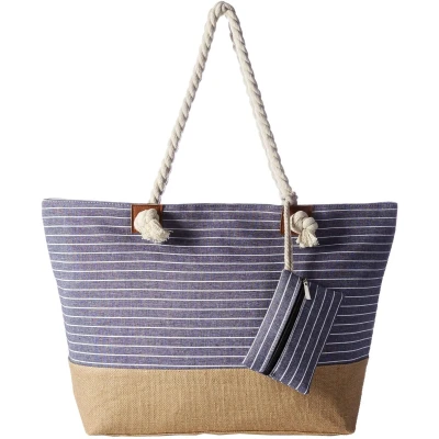 Afbeelding van DonDon strandtas XXL familie badtas dames groot met rits Blauw gestreept