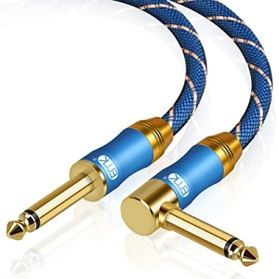 Afbeelding van Haakse Gitaarkabel 6.35mm 1/4 &#039;&#039; Mono Audiokabel Mantel Nylon Gevlochten Patchkabels Instrumentkabel Voor Spearker Versterker Elektronisch Bas Toetsenbord (5m)