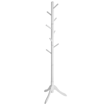 Afbeelding van VASAGLE Houten kapstok, kledingrek met 8 haken, boomvorm, verstelbaar in 3 hoogtes, voor jassen, tassen, entree, slaapkamer, wit RCR60WT