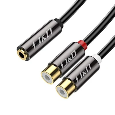 Afbeelding van J&amp;D 3,5 mm naar 2 RCA Kabel, Vergulde Koperen Schaal Heavy duty Vrouwelijk 2RCA Stereo Audio Kabeladapter, 0.2 Meter