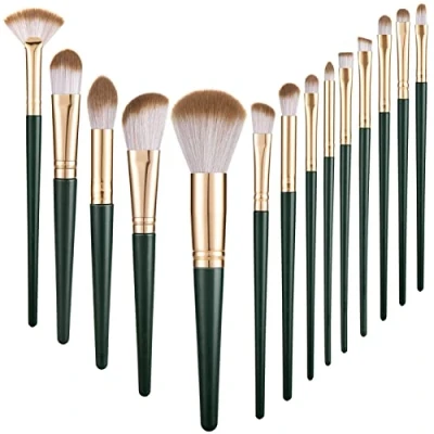 Afbeelding van MELLIEX 14 stuks make upkwasten, professionele synthetische upkwastenset voor poeder, foundation, oogschaduw, blush, groen