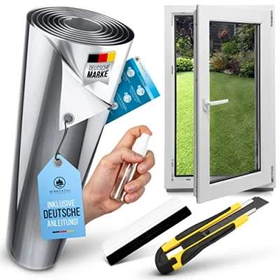 Afbeelding van Birkental zonwerende raamfolie, binnen of buiten, folie, uv bescherming, spiegelfolie, hittefolie, ondoorzichtig, inkijkbescherming, warmtebeschermingsfolie, zelfklevend, 105 x