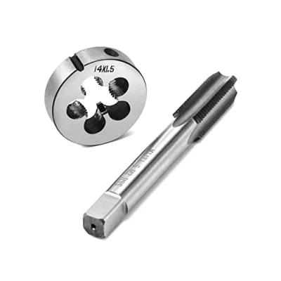 Afbeelding van QWORK® draadsnijtap M14x1.5mm, tappen en ronde draadmatrijs set