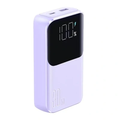 Afbeelding van Joyroom powerbank 30W 10000mAh met ingebouwde Lightning en USB C kabels paars (JR PBC06)