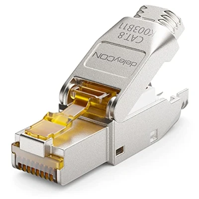 Afbeelding van deleyCON 1x CAT 8 RJ45 Netwerkstekker Gereedschapsloos Afgeschermd 40 Gbit/s voor Raw Cable Starre Installatiekabel Connector Ethernet LAN DSL Patchkabel