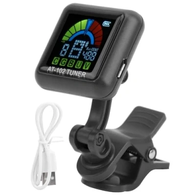 Afbeelding van Gitaartuner, Viooltuner Aroma Gitaar Clip on Tuner USB Oplaadbaar Ingebouwde Batterij Viool Ukelele AT 102 met Kleurenscherm(AT Zwart)