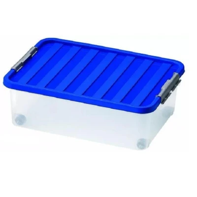 Afbeelding van HEIDRUN Clipbox Onderbed rolbox met 4 wielen 25 liter,52x36.5x18cm Box transparant/transparant of blauw deksel (kleurkeuze willekeurig)