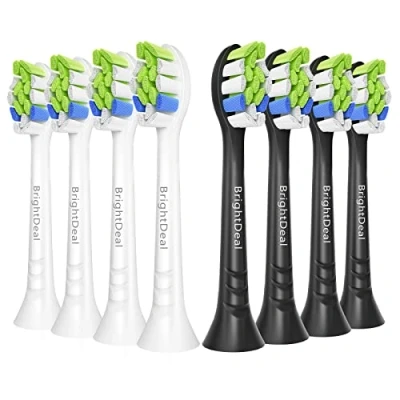 Afbeelding van Brightdeal Reserveborstels compatibel met Philips Sonicare opzetborstels voor elektrische tandenborstel EasyClean HealthyWhite en andere klikhandgrepen, 4 stuks, wit zwart