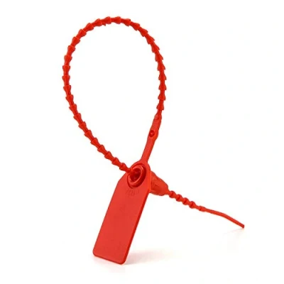 Afbeelding van QWORK® Plastic Tamper Seals, 100Pcs Self Locking Security Zip Tie, Pull Tite Tag for Fire Extinguishers and Safety, 9 13/16&quot; Long, Red