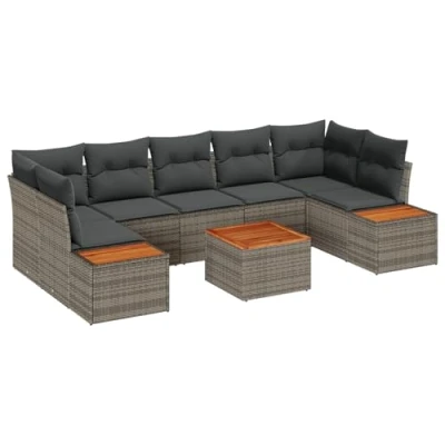 Afbeelding van vidaXL 8 delige tuin sofa set met kussens grijs poly rattan