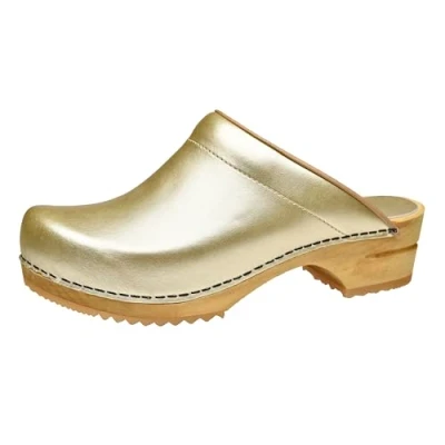 Afbeelding van Sanita Lotte Open clog, origineel handgemaakt, leren houten klompen voor dames, duurzame zool, goud, 41 EU