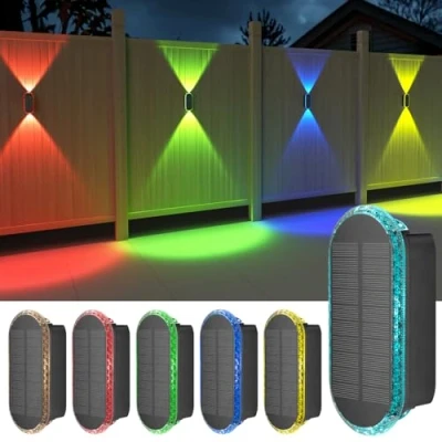 Afbeelding van Ellasay Fence Buitenlamp Zonne energie LED: 3000K warm wit en RGB Zonnelampen op &amp; neerwaarts licht IP65 waterdicht hek tuin terras oprit (6 stuks)