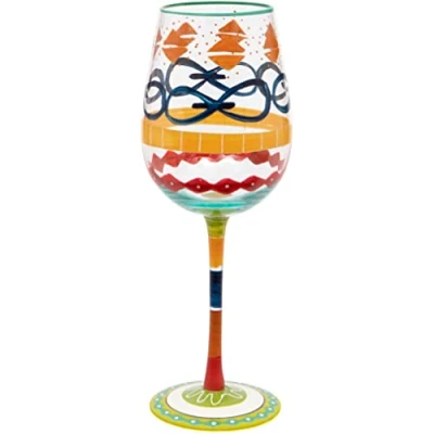 Afbeelding van Handgeschilderde veelkleurige patroon wijnglas, 400ml, geschenkdoos