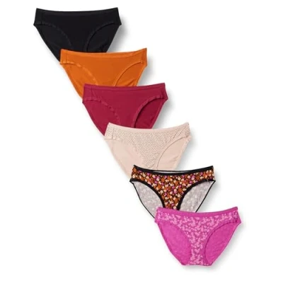 Afbeelding van Amazon Essentials Women&#039;s Katoenen onderbroek in bikinimodel (verkrijgbaar grote maten), Pack of 6, Bloemig/Stippen/Veelkleurig, 46