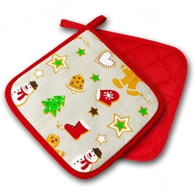 Afbeelding van Pannenlap Kitchen, Kerstmis, rood, 2 delig, PSA categorie II hittebestendig tot 250 C, getest en gecertificeerd product