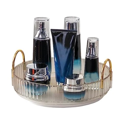 Afbeelding van 360 roterende make up organizer, cosmetische opslag huidverzorging draaiende houder lippenstiften borstels parfum displaystandaard doos voor uptafel, dressoir, badkamer (transparant 1