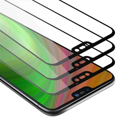 Afbeelding van Cadorabo 3x Screenprotector geschikt voor Huawei P20 LITE 2018 / NOVA 3E Volledig scherm pantserfolie Beschermfolie in TRANSPARANT met ZWART Getemperd (Tempered) Display beschermend glas 9H hardheid 3D Touch
