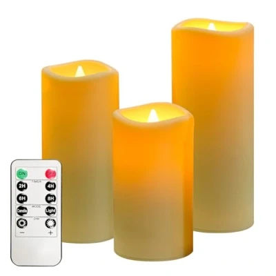 Afbeelding van OSHINE Waterdichte Led Vlamloze Kaarsen, Set van 3 Ivoor, D2.2 x H5, 6 inch, 7 Batterij Operated Flickering Outdoor met Afstandsbediening Timer Functie, Elektrische Plastic