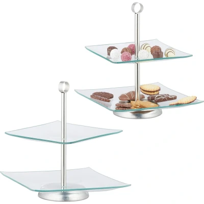 Afbeelding van Relaxdays 2x etagere 2 laags etagère muffins cupcakes bruiloft verjaardag glas