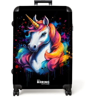 Afbeelding van NoBoringSuitcases.com® Koffer groot Reiskoffer lichtgewicht Eenhoorn met kleurrijke graffiti Rolkoffer 4 wielen Grote trolley XL 98 liter bagage