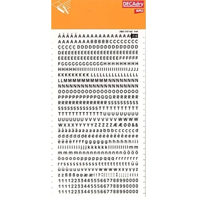 Afbeelding van APLI SDD210F Super 4 mm zwarte overdrachtletters en cijfers 706 tekens