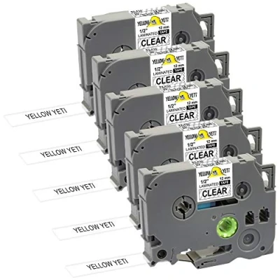 Afbeelding van Yellow Yeti 5 stuks TZe 131 TZ Zwart op Transparant 12mm x 8m Gelamineerde Tape Cassettes Compatibel met Brother P Touch PT 1000 H100 D210VP D400 D600VP P700 P750W CUBE