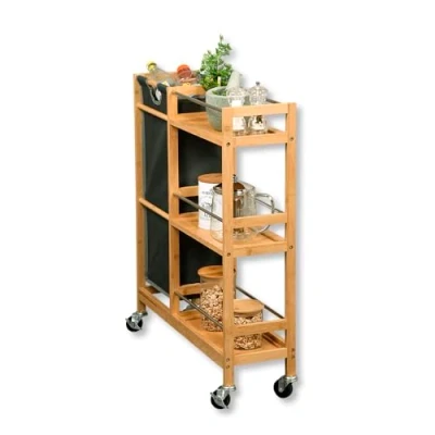 Afbeelding van Kesper Inklapbaar nisrek met flessenverzamelaar, materiaal: bamboe, polyester, afmetingen: B 20 cm, H 78 D 68 kleur: natuur, grijs 24857 13
