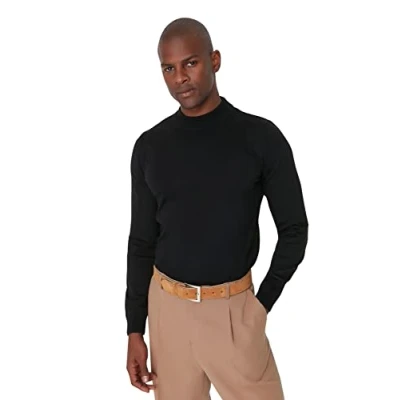 Afbeelding van Trendyol Man Basic Slim Bodycon Gebreide Trui Met Hoge Hals, zwart, XL