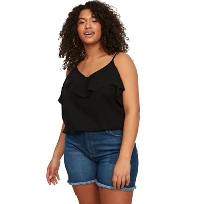 Afbeelding van Trendyol Rode Verstelbare Band Geweven Volant Kraag Plus Size Blouse Tbbss22Af0023