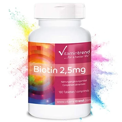 Afbeelding van Biotine hoge dosering 2,5mg 180 veganistische tabletten voor 6 maanden Made in Germany Vitamintrend®
