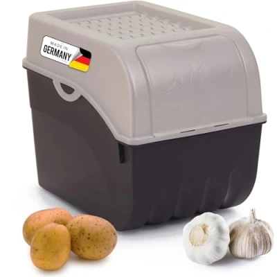 Afbeelding van Novaliv Aardappelopbergdoos, groot, 9 liter, parelmoer, wit, aardappelbox, stapelbaar, uienbox, aardappelmand, fruitcontainer, aardappelkist, uien, opslag, vershouddoos wortelen