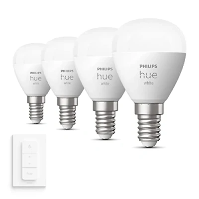 Afbeelding van Philips Hue White E14 Uitbreidingspakket 4 Kogellampen en Dimmer Switch Warm Wit Licht Dimbaar
