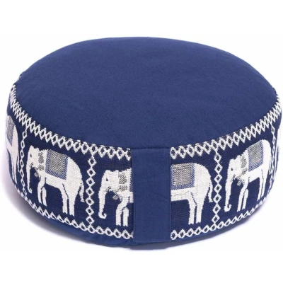 Afbeelding van Meditatiekussen donkerblauw olifanten opdruk Katoen Boekweit 33x17 Donker blauw