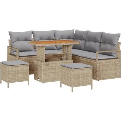 Afbeelding van vidaXL 8 delige tuinset met kussens in beige poly rattan en acacia