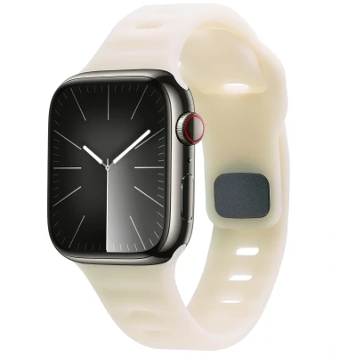Afbeelding van Apple Watch bandje Siliconen en TPU (zacht) Beige Geschikt voor Series 1/2/3/4/5/6/7/8/9/10/SE/Ultra/Ultra 2 (44/45/46/49 mm) Glow in