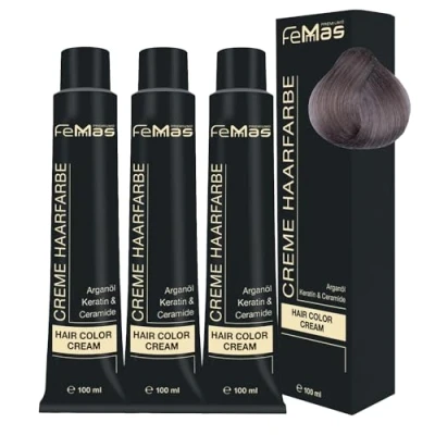 Afbeelding van FemMas Haarverf, 3 x lichtblond, as intensief 9.11, professionele crème haarverf met arganolie, keratine en ceramiden, permanente haarkleuring of kleuring voor stralende kleurresultaten, 100 ml