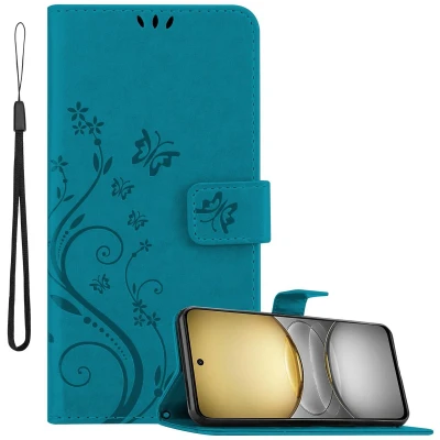 Afbeelding van Cadorabo Hoesje geschikt voor Realme C75 in BLOEMEN BLAUW Beschermhoes bloemmotief met magnetische sluiting, standfunctie en kaartsleuven Book Case Cover Etui