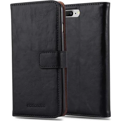 Afbeelding van Cadorabo Hoesje geschikt voor Apple iPhone 7 PLUS / 7S 8 in ZWART GRAFIET Beschermhoes met magnetische sluiting, standfunctie en kaartvakje Book Case Cover Etui