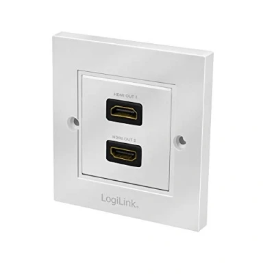 Afbeelding van LogiLink AH0018 HDMI wandcontactdoos met 2x High Speed ethernetkoppeling (buitenbus/binnenbus) in wit