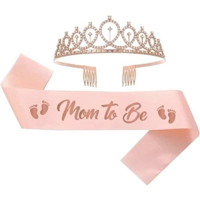 Afbeelding van Setje Mom To Be Babyshower Kroon en Sjerp Rosé Goud