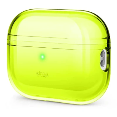 Afbeelding van elago Duidelijke Cover Compatibel met Apple AirPods Pro 2e Generatie (2022) Beschermende Hoesje, Schokbestendig, Inbegrepen Gel Tape, Draadloos Opladen, Vermindert het Vergeelen (Neon Geel)