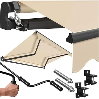Afbeelding van KESSER® Luifel met scharnierarm, zonnescherm, 300 x 250 cm, terrasluifel, klemluifel, zonneluifel, incl. wandhouder, balkonluifel, waterafstotend aluminium/polyester, beige