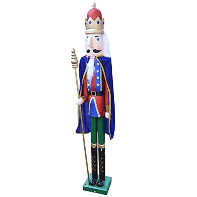 Afbeelding van BAKAJI Enorme houten notenkraker soldaat Kerstmis hoogte 106 cm geschilderde jurken baard en haar pluche met werkmechanisme kerstdecoraties (design 11)